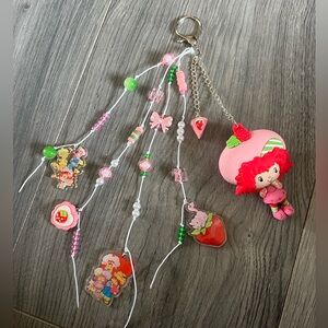Strawberry Shortcake Pink Beaded Keychain Bag Charm (Custom Made)